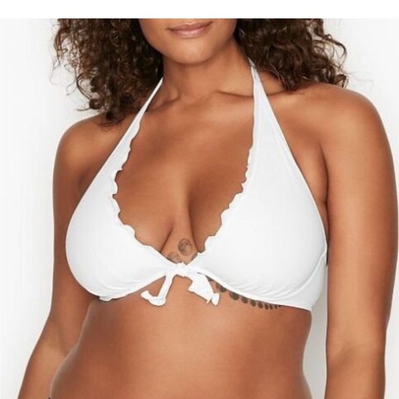 Victoria's Secret Other - New Victoria’s Secret White Capri Ruffle Halter Bikini Swim Top Size 36DD